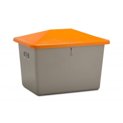 Streugutbehälter "V" mit Vandalismusdeckel 700 l, grau/orange, ohne Entnameöffnung
